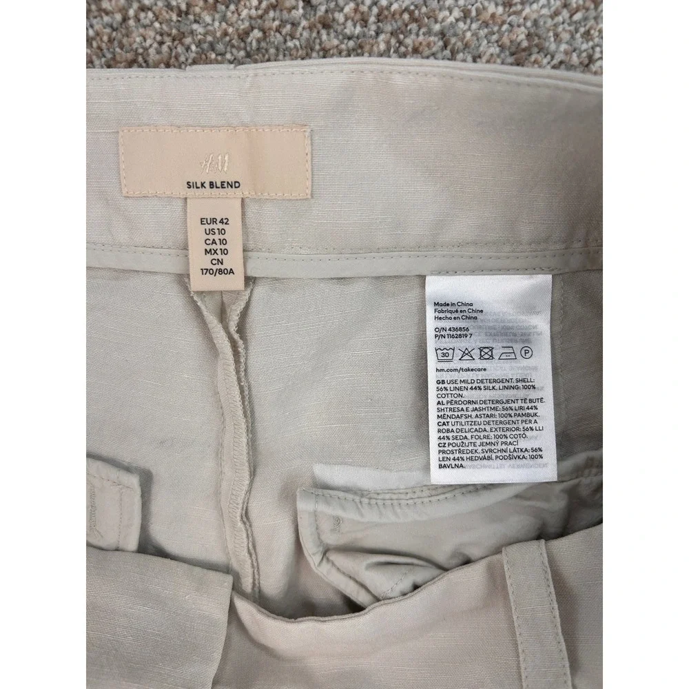 Silk Linen Quiet Luxury Light Academia Wide Leg Trouser High Waisted Pant Sz 10